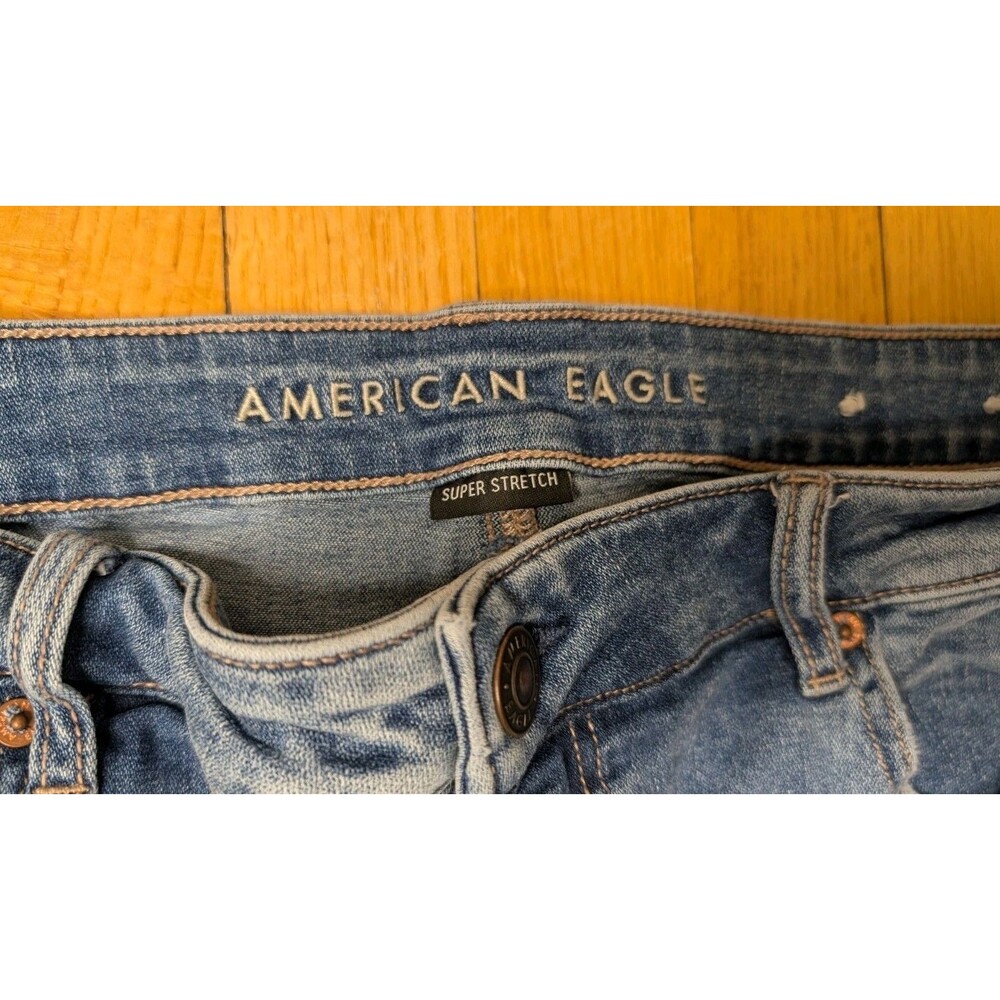 AEO American Eagle Womens Jeans 18 Short Wide Leg Super Stretch Blue Denim Pants - Picture 3 of 11